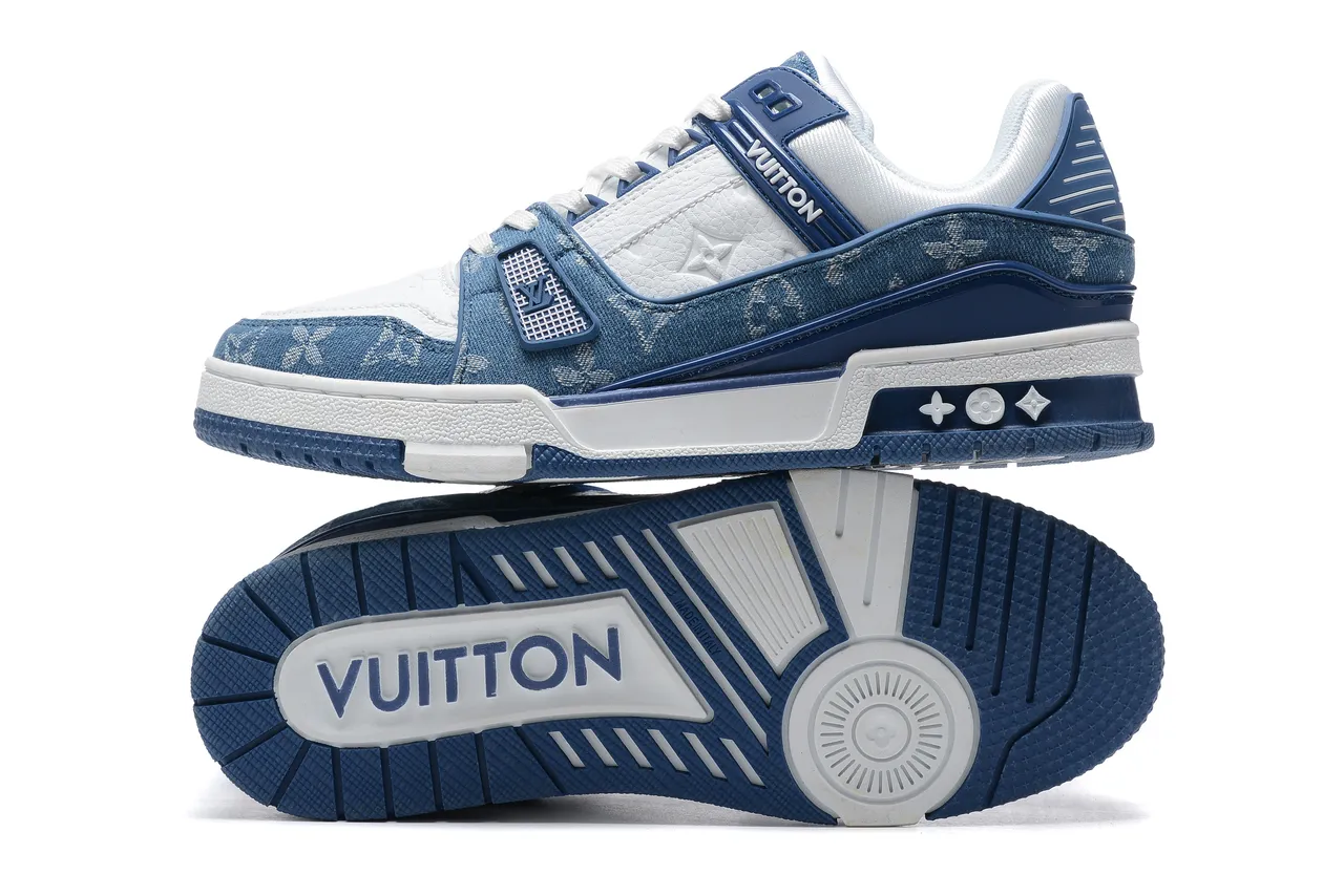 Louis Vuitton Navy White Monogrammed Denim Overlay Sculpted Dual-Tone Midsole Lifestyle Sneakers 2