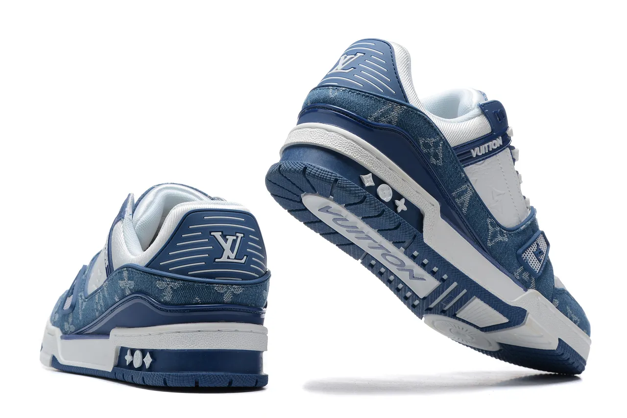 Louis Vuitton Navy White Monogrammed Denim Overlay Sculpted Dual-Tone Midsole Lifestyle Sneakers 3