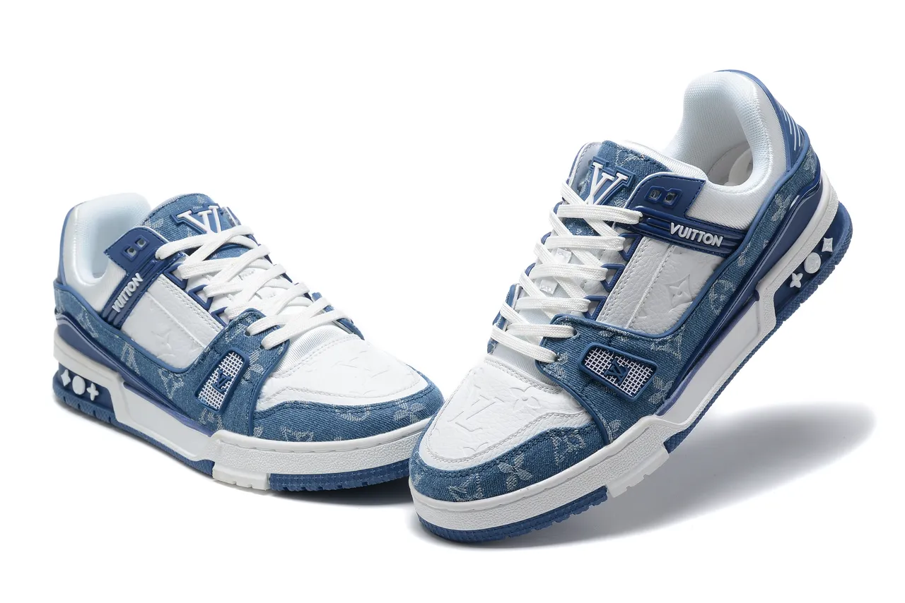 Louis Vuitton Navy White Monogrammed Denim Overlay Sculpted Dual-Tone Midsole Lifestyle Sneakers 4