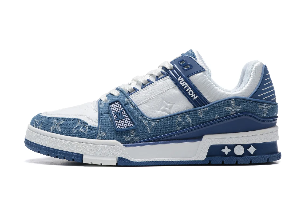 Louis Vuitton Navy White Monogrammed Denim Overlay Sculpted Dual-Tone Midsole Lifestyle Sneakers 5