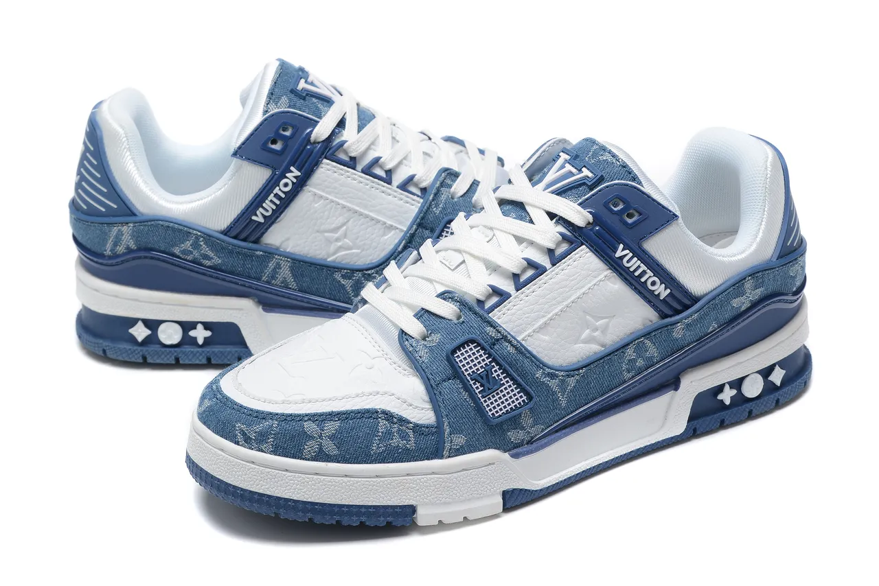 Louis Vuitton Navy White Monogrammed Denim Overlay Sculpted Dual-Tone Midsole Lifestyle Sneakers 6