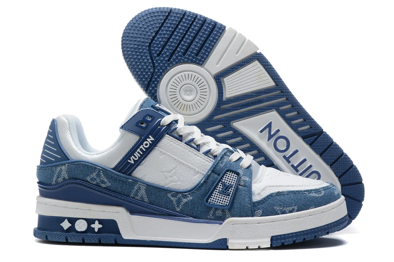 Louis Vuitton Navy White Monogrammed Denim Overlay Sculpted Dual-Tone Midsole Lifestyle Sneakers 7