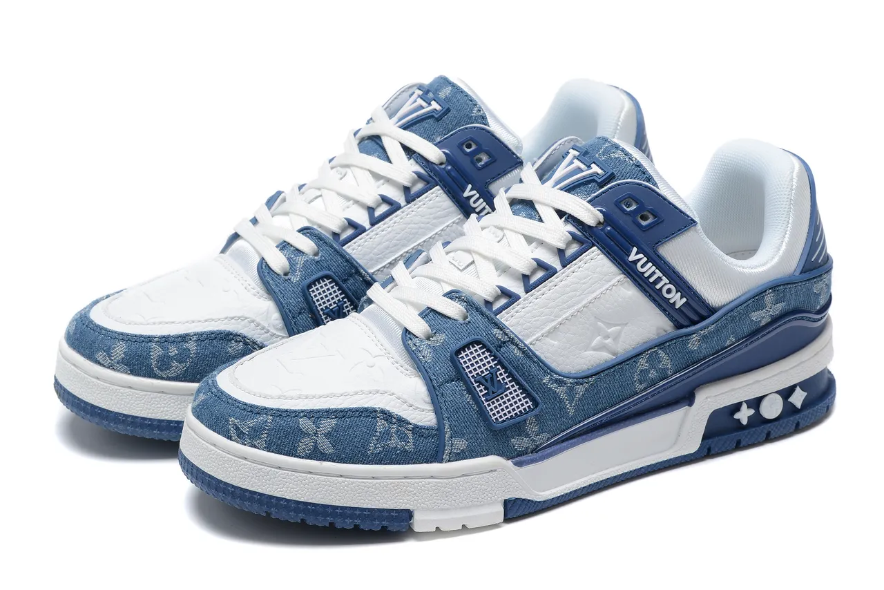 Louis Vuitton Navy White Monogrammed Denim Overlay Sculpted Dual-Tone Midsole Lifestyle Sneakers 8