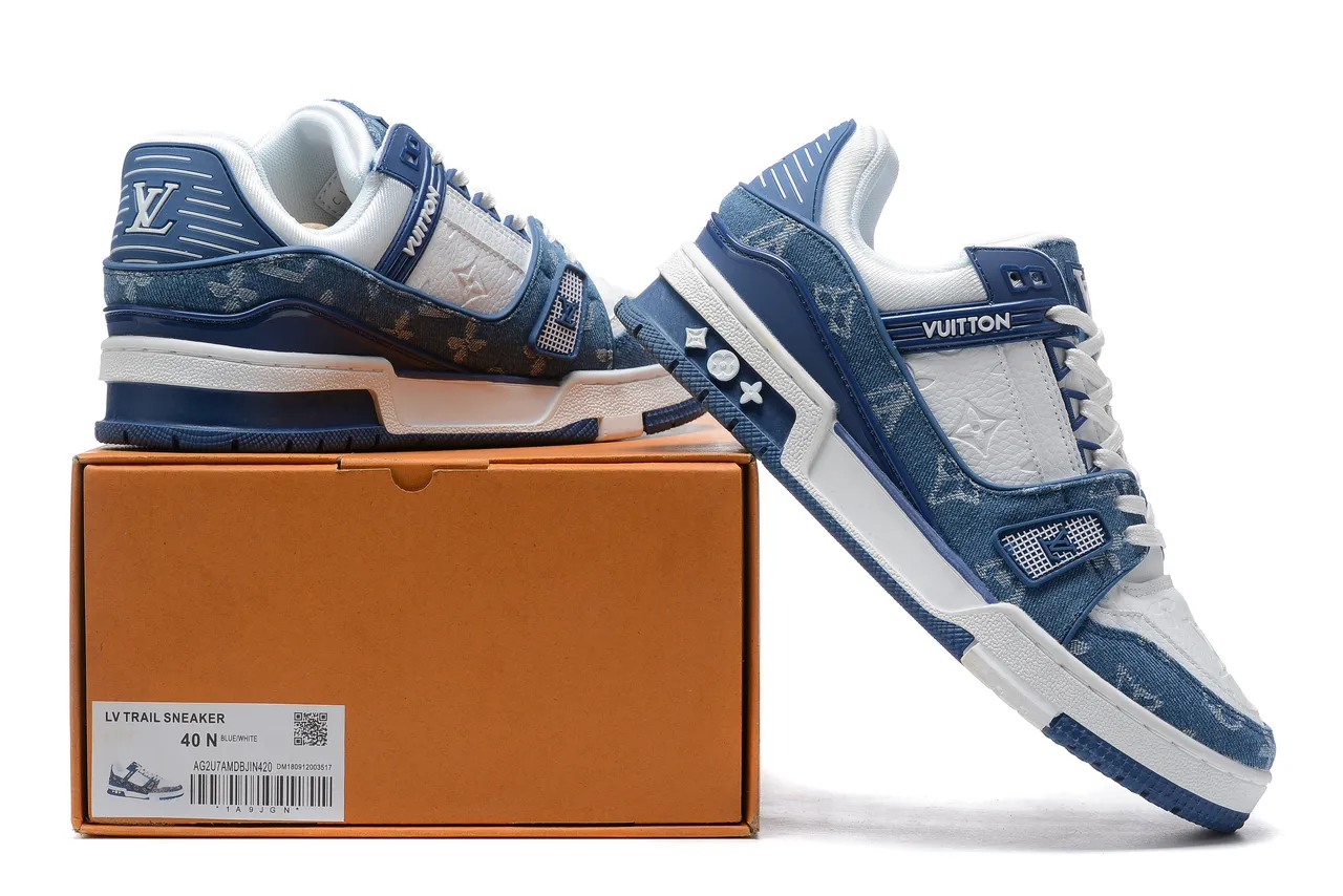 Louis Vuitton Navy White Monogrammed Denim Overlay Sculpted Dual-Tone Midsole Lifestyle Sneakers 9