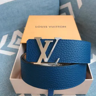 लुई विटन Oversized LV Monogram Buckle नीला पीब्ल्ड लेदर बेल्ट