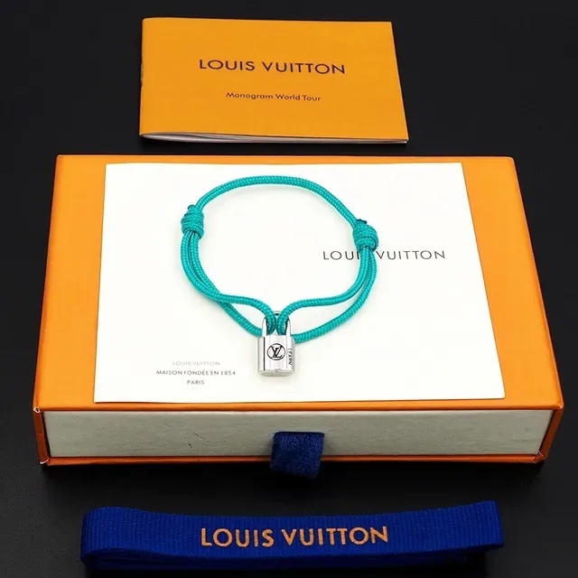Louis Vuitton Padlock Charm Turquoise Braided Cord Bracelet 2