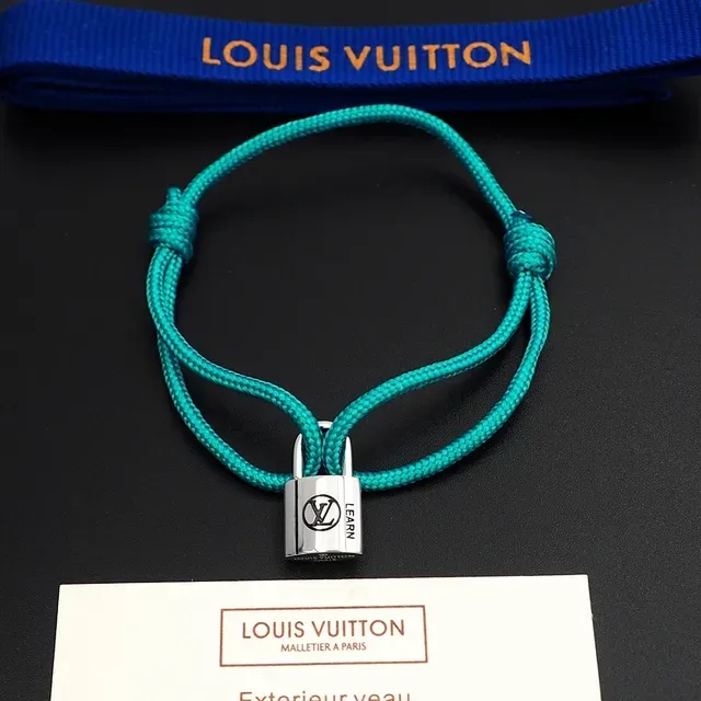 Louis Vuitton Padlock Charm Turquoise Braided Cord Bracelet 3