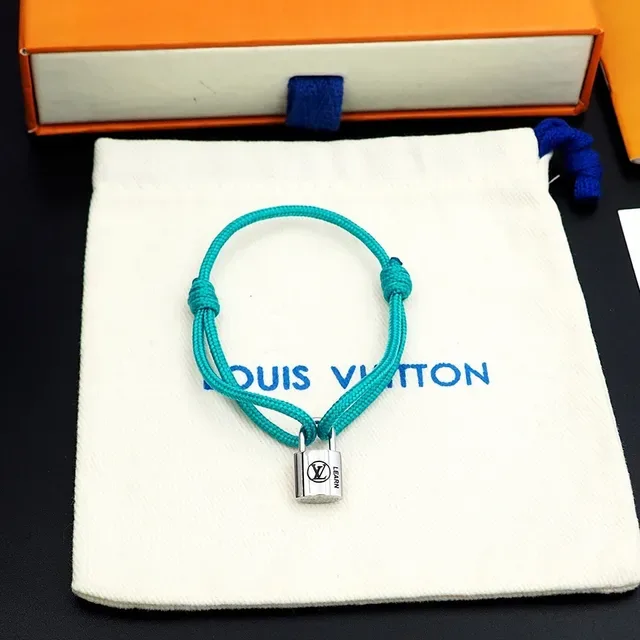 Louis Vuitton Padlock Charm Turquoise Braided Cord Bracelet 4