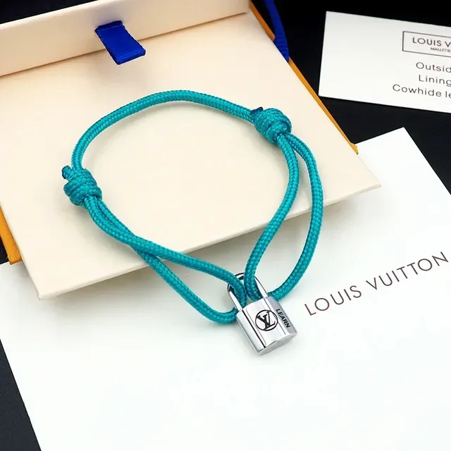 Louis Vuitton Padlock Charm Turquoise Braided Cord Bracelet 5