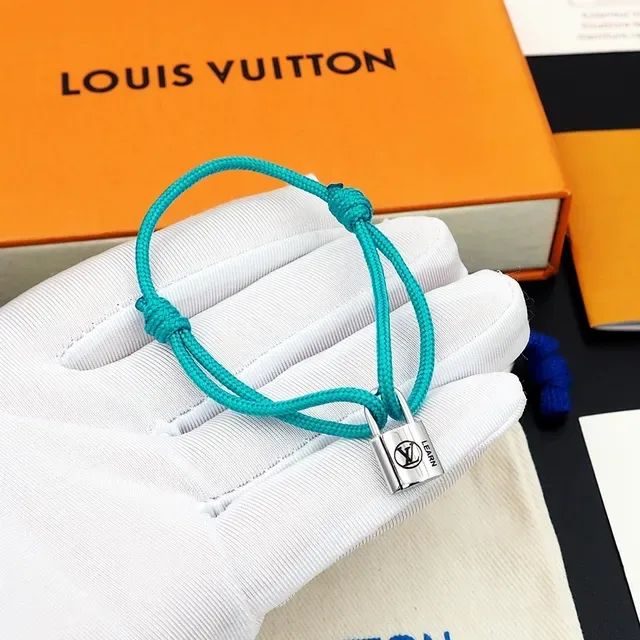 Louis Vuitton Padlock Charm Turquoise Braided Cord Bracelet 6