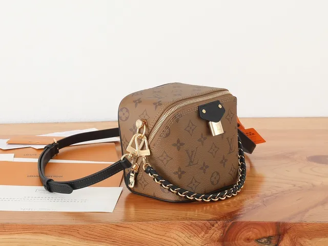Louis Vuitton Petite Malle Monogram Canvas Boxed Chain Strap Crossbody Bag 3