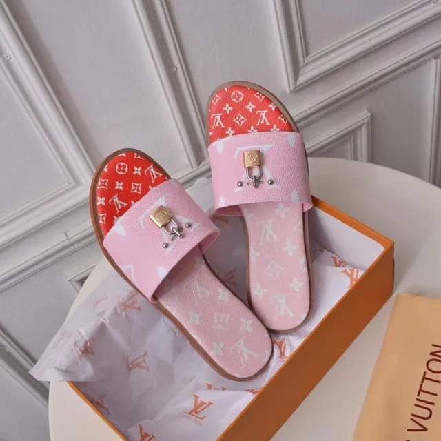 Louis Vuitton Pink Red Monogram-Printed Padlock-Accented Slippers 2