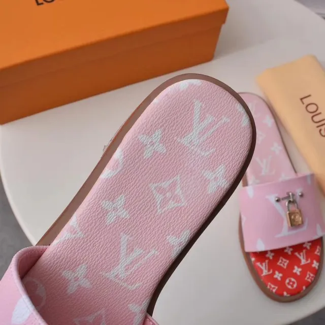 Louis Vuitton Pink Red Monogram-Printed Padlock-Accented Slippers 5