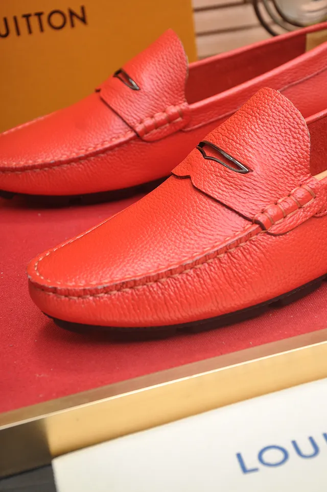 Louis Vuitton Red Black Pebbled Leather Penny Strap Loafer 2