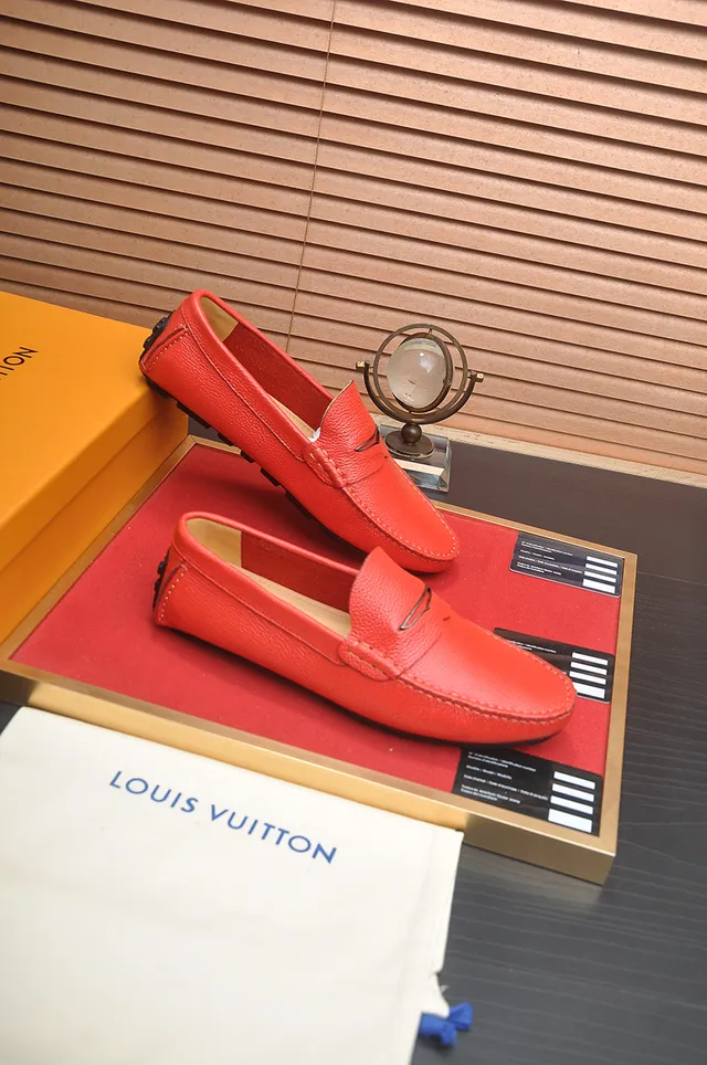 Louis Vuitton Red Black Pebbled Leather Penny Strap Loafer 4