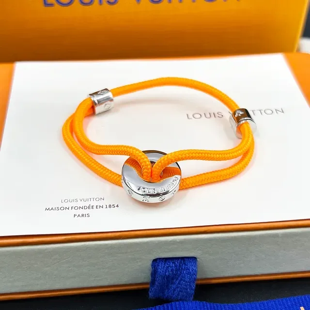 Louis Vuitton Red Silver Braided Cord Double-Wrap Bracelet 6