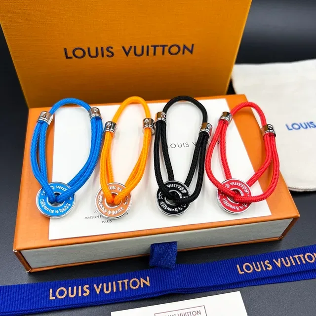 Louis Vuitton Red Silver Braided Cord Double-Wrap Bracelet 9