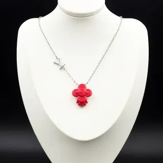 Louis Vuitton Red Silver Chain Sculptural Pendant Necklace