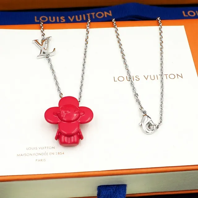 Louis Vuitton Red Silver Chain Sculptural Pendant Necklace 2