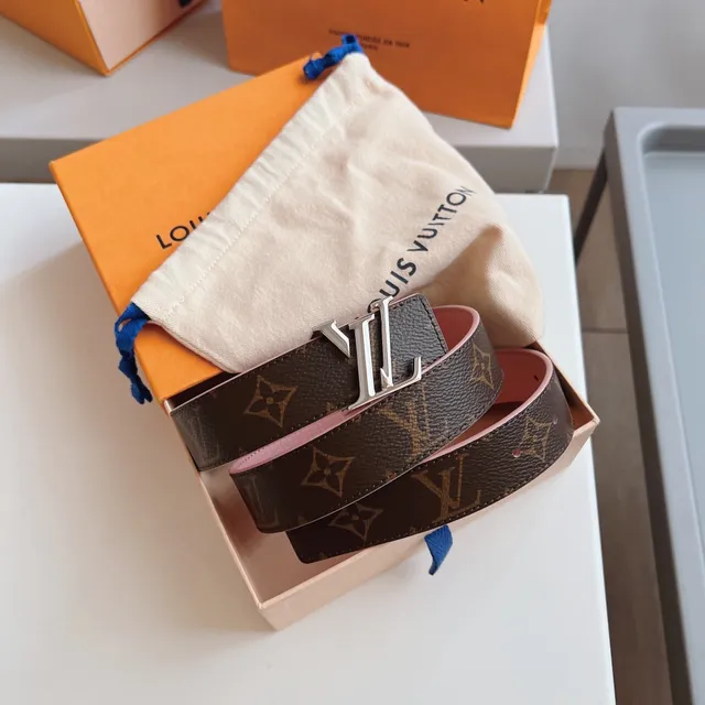 Louis Vuitton Reversible Belt Brown Pink Monogram Canvas Leather Belt 4