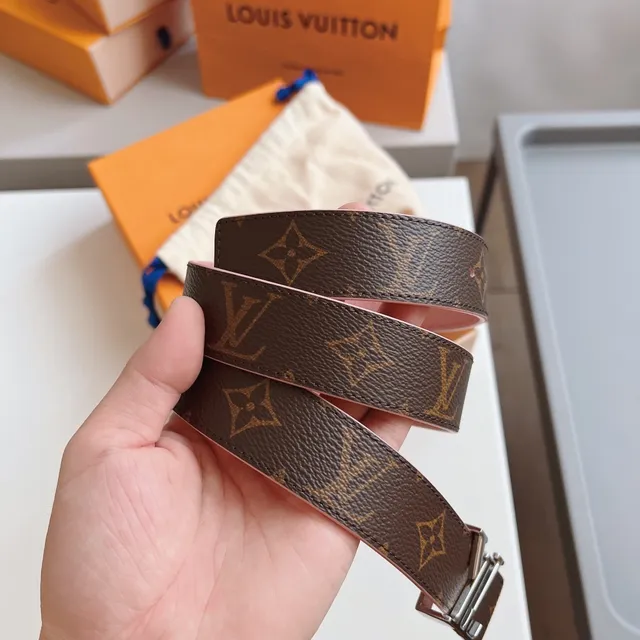 Louis Vuitton Reversible Belt Brown Pink Monogram Canvas Leather Belt 6
