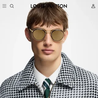 Louis Vuitton Round Metal Gold-Tone Mirrored Amber Sunglasses