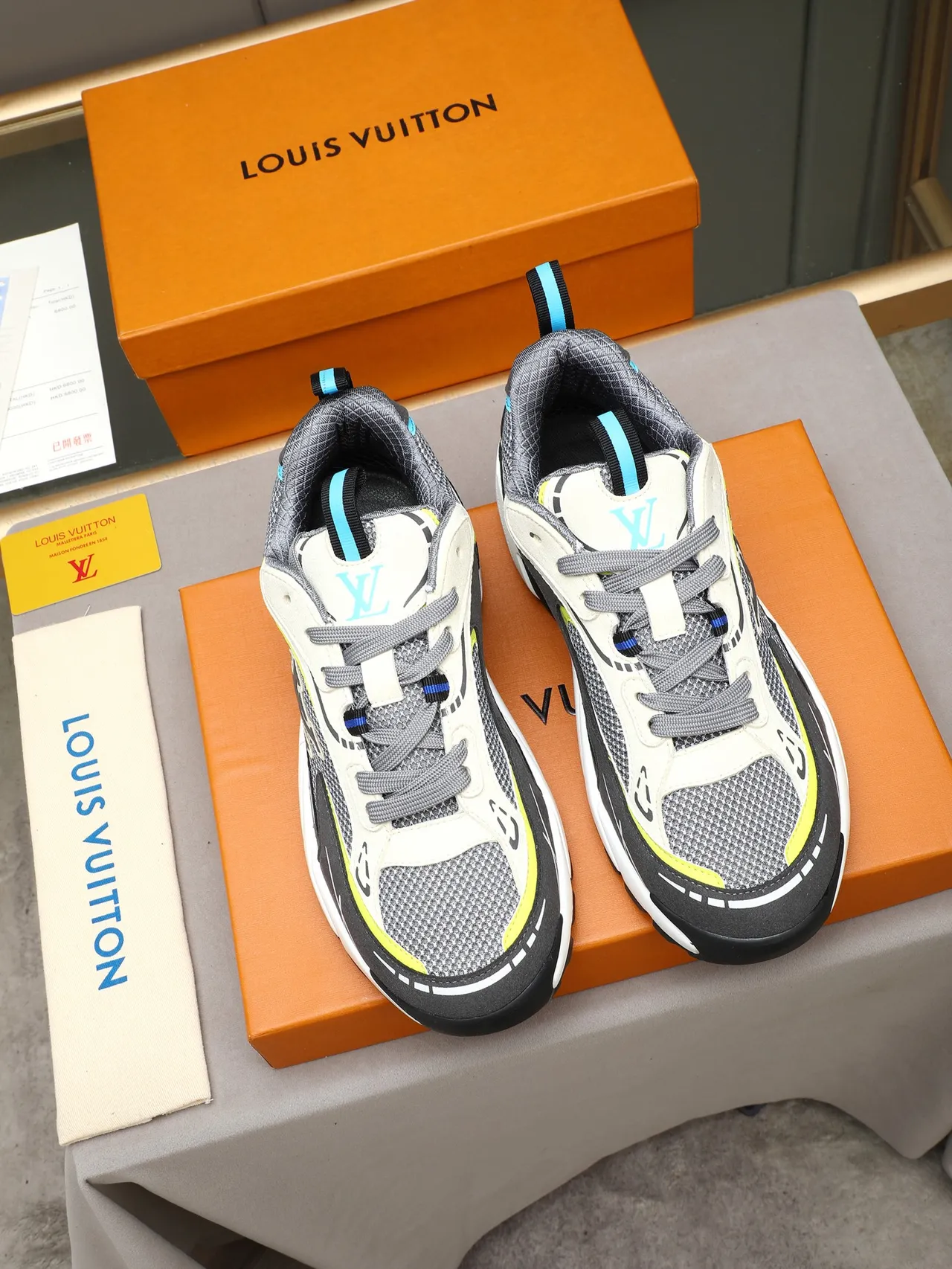 Louis Vuitton Run Away Gray Black Lime Yellow Chunky Sneakers 2