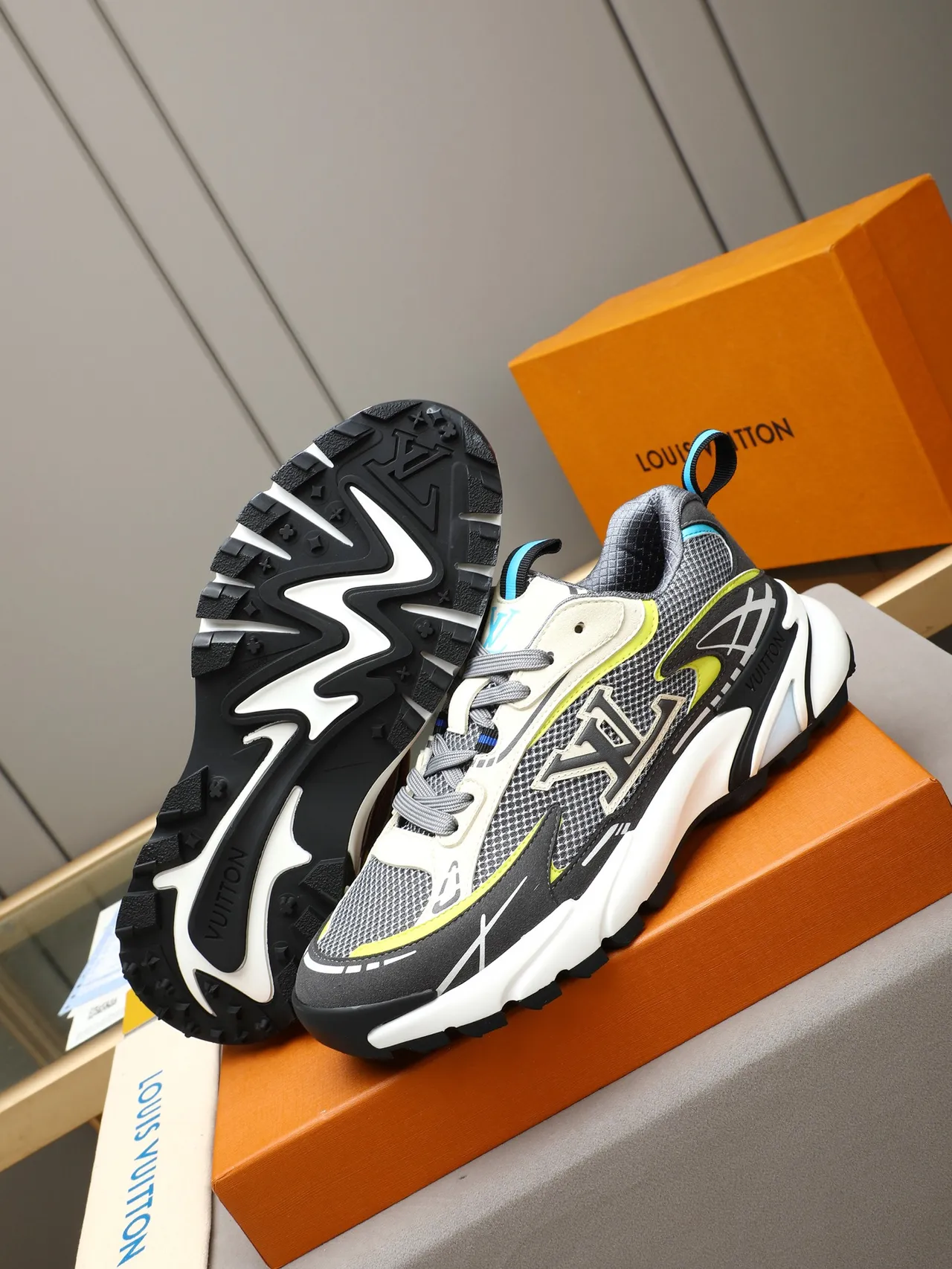 Louis Vuitton Run Away Gray Black Lime Yellow Chunky Sneakers 4