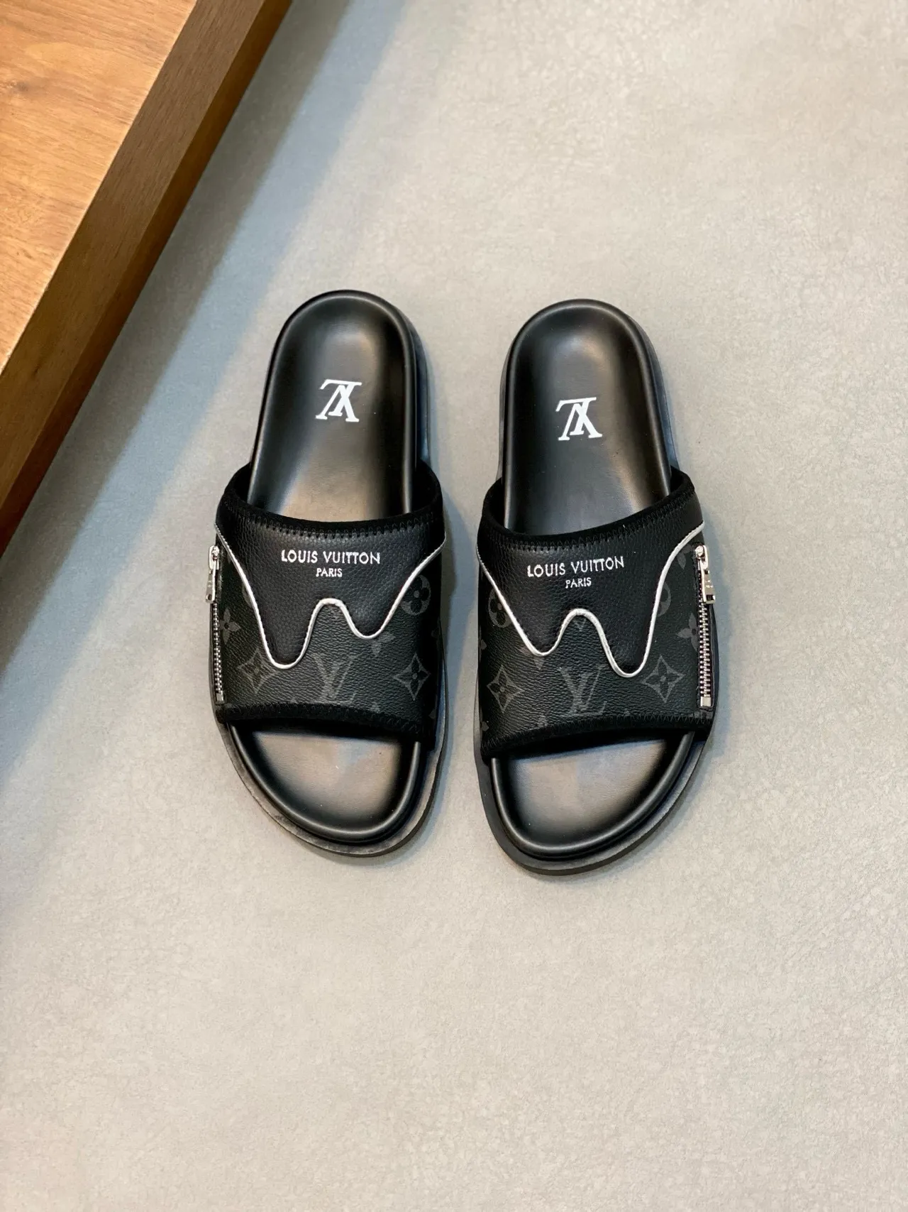 Louis Vuitton Run Away Slide Black Monogram Leather Zipper Slipper 2