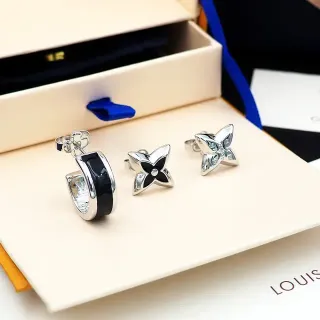 Louis Vuitton Silver Black Metal Enamel Inlay Earrings