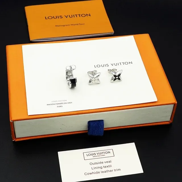 Louis Vuitton Silver Black Metal Enamel Inlay Earrings 2