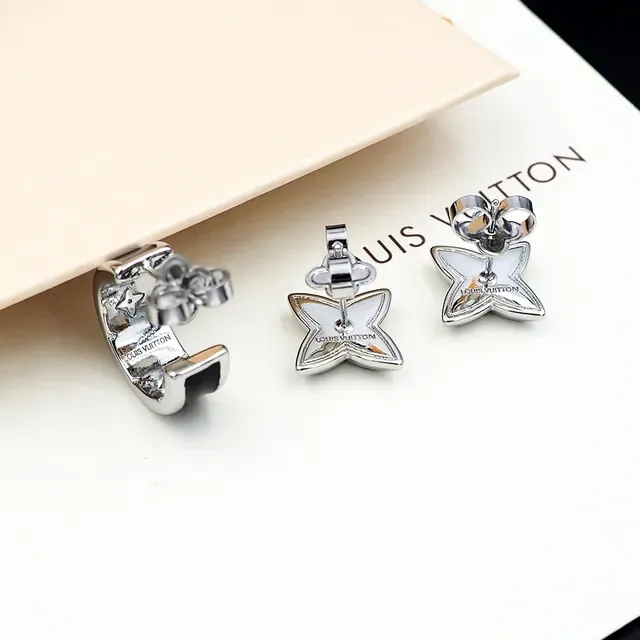 Louis Vuitton Silver Black Metal Enamel Inlay Earrings 4