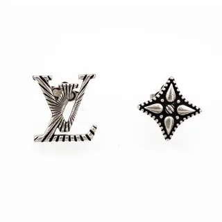 Louis Vuitton Silver Black Monogram-Stamped Oxidized Earrings