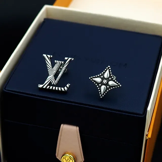 Louis Vuitton Silver Black Monogram-Stamped Oxidized Earrings 4