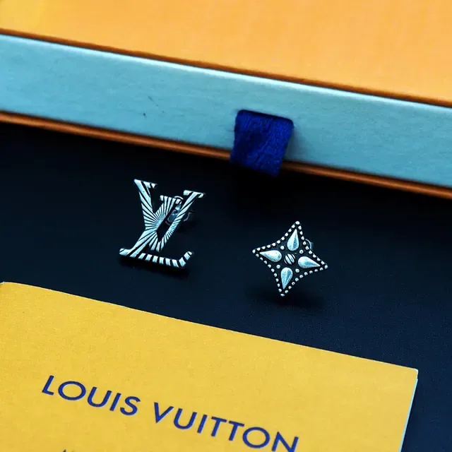 Louis Vuitton Silver Black Monogram-Stamped Oxidized Earrings 5