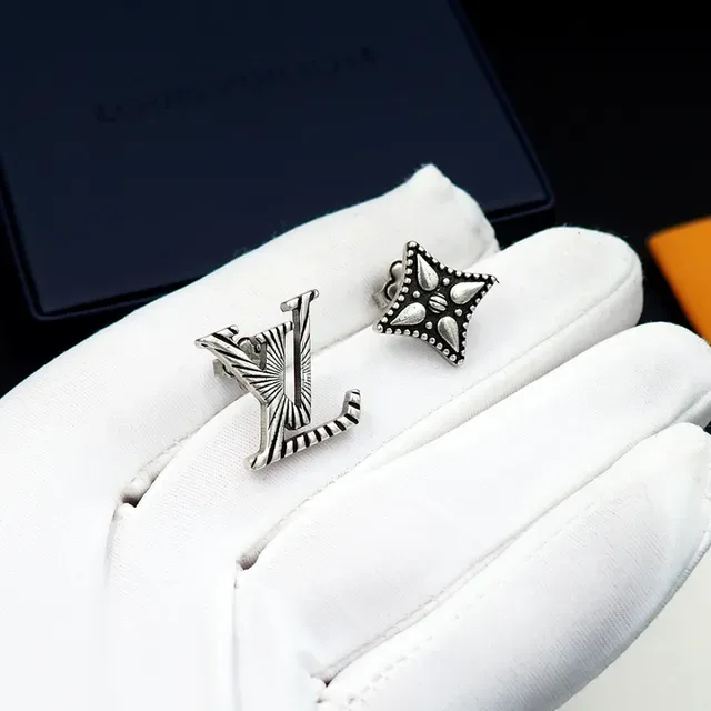 Louis Vuitton Silver Black Monogram-Stamped Oxidized Earrings 6