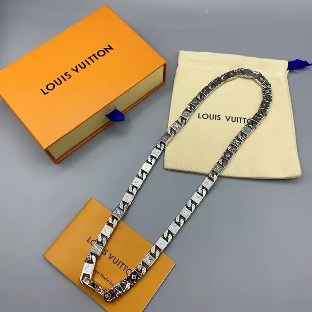 Louis Vuitton Silver Chunky Curb-Link Monogram-Engraved Necklace 7