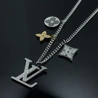Louis Vuitton Silver Gold Multi-Charm Crystal-Embellished Necklace