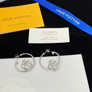 Louis Vuitton Silver Hoop 3D Floral Motif Earrings