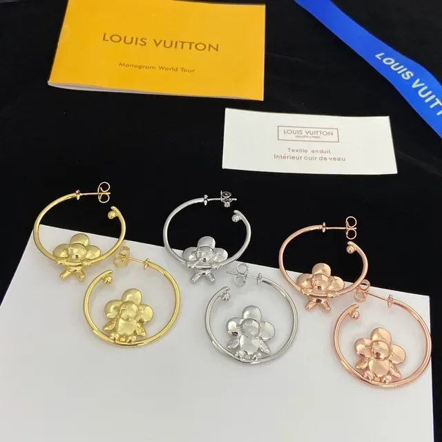 Louis Vuitton Silver Hoop 3D Floral Motif Earrings 2
