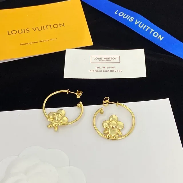 Louis Vuitton Silver Hoop 3D Floral Motif Earrings 3