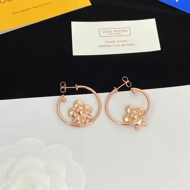 Louis Vuitton Silver Hoop 3D Floral Motif Earrings 4