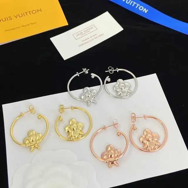 Louis Vuitton Silver Hoop 3D Floral Motif Earrings 5