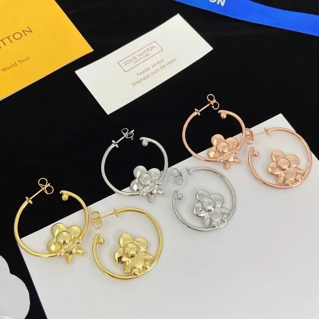Louis Vuitton Silver Hoop 3D Floral Motif Earrings 6