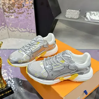 Louis Vuitton Silver Yellow Metallic Upper Mesh Panels Lifestyle Sneakers