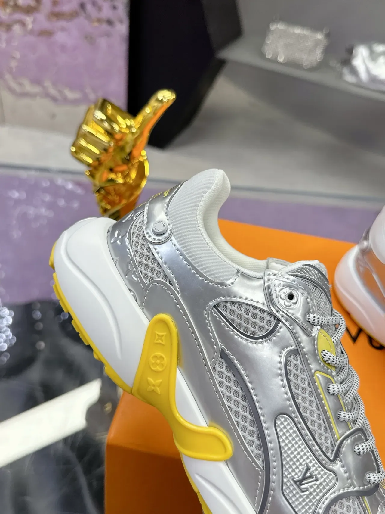 Louis Vuitton Silver Yellow Metallic Upper Mesh Panels Lifestyle Sneakers 3