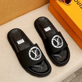 Louis Vuitton Slide काला Monogram-Embossed चप्पल