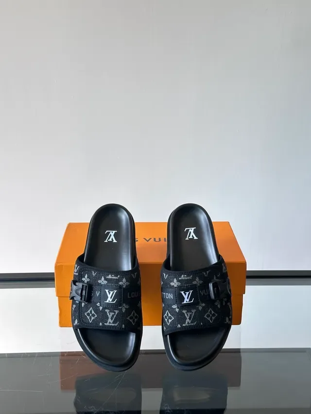 Louis Vuitton Slide Black White Monogram Canvas Double-Strap Slippers 3