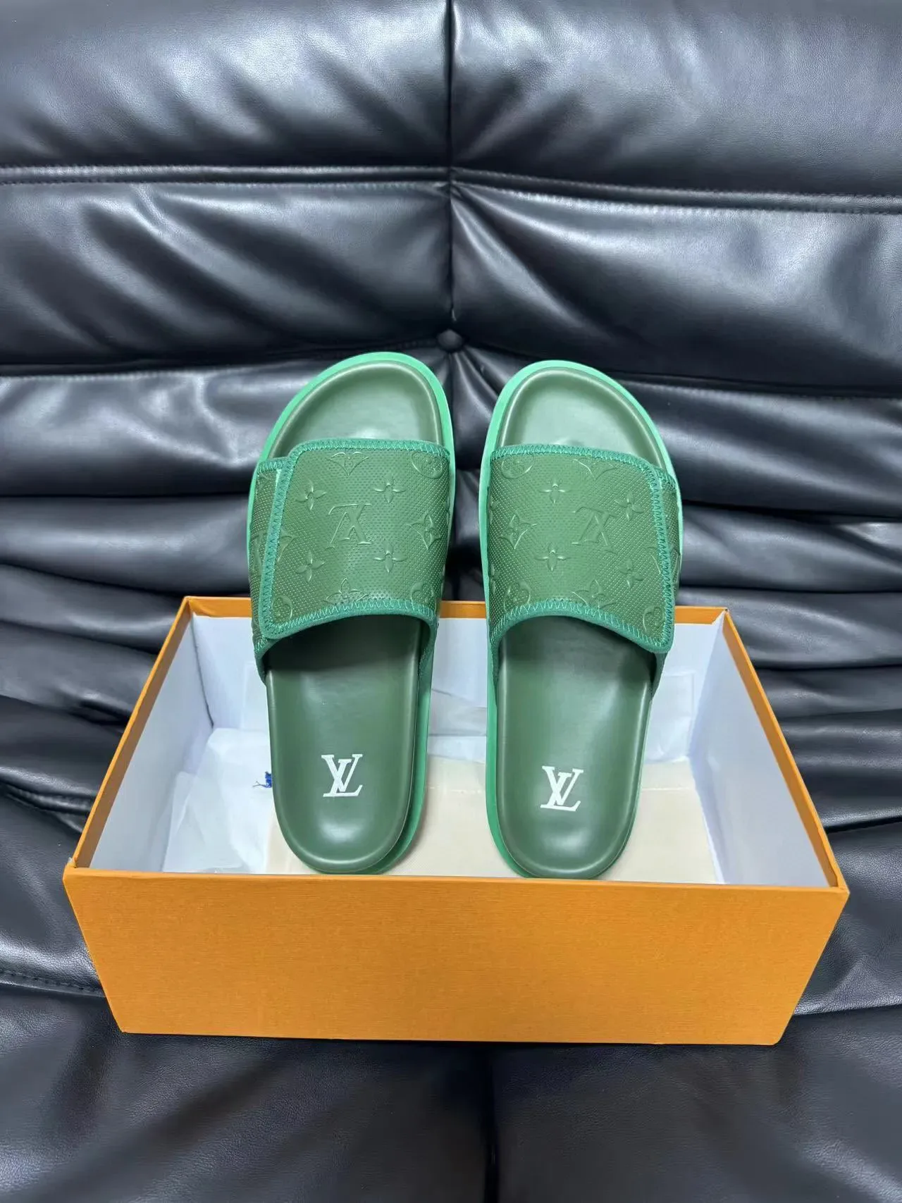 Louis Vuitton Slide Green Monogram Strap Slippers 5