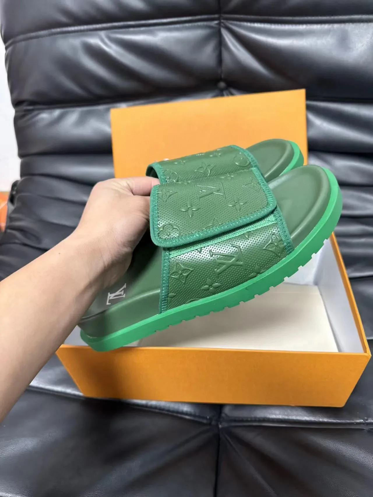 Louis Vuitton Slide Green Monogram Strap Slippers 8